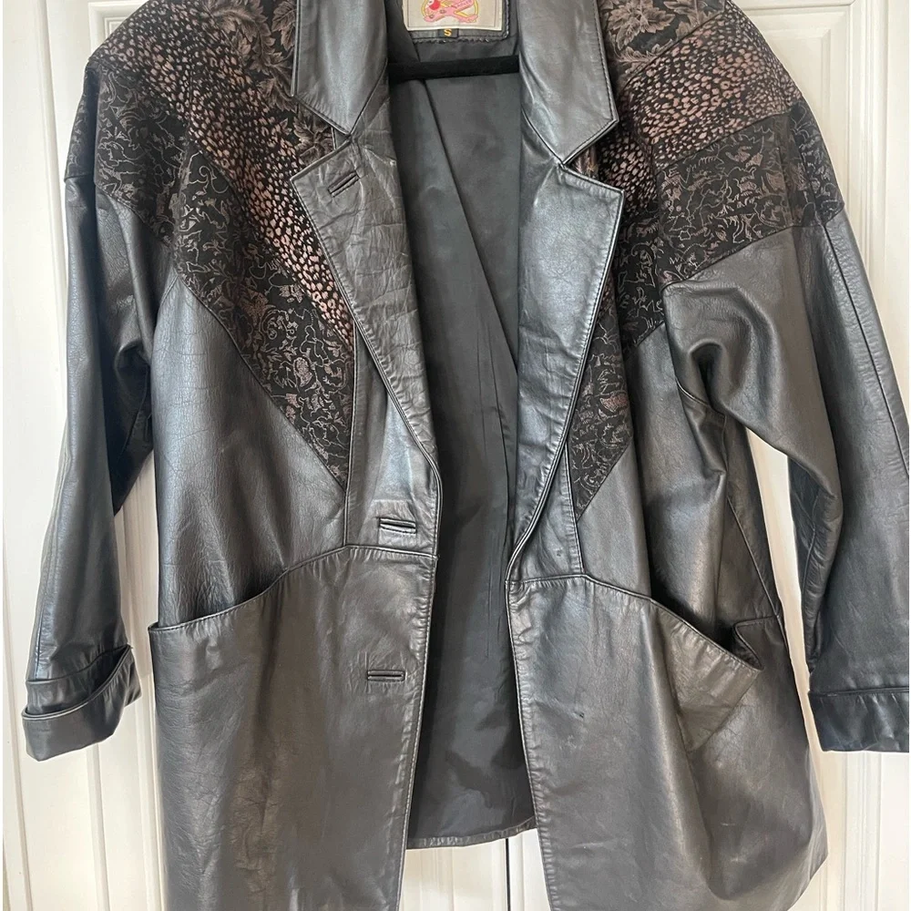 Vintage Adler 80s / 90s Black Suede Oversized Leather Jacket coat - Size small - Picture 14 of 15